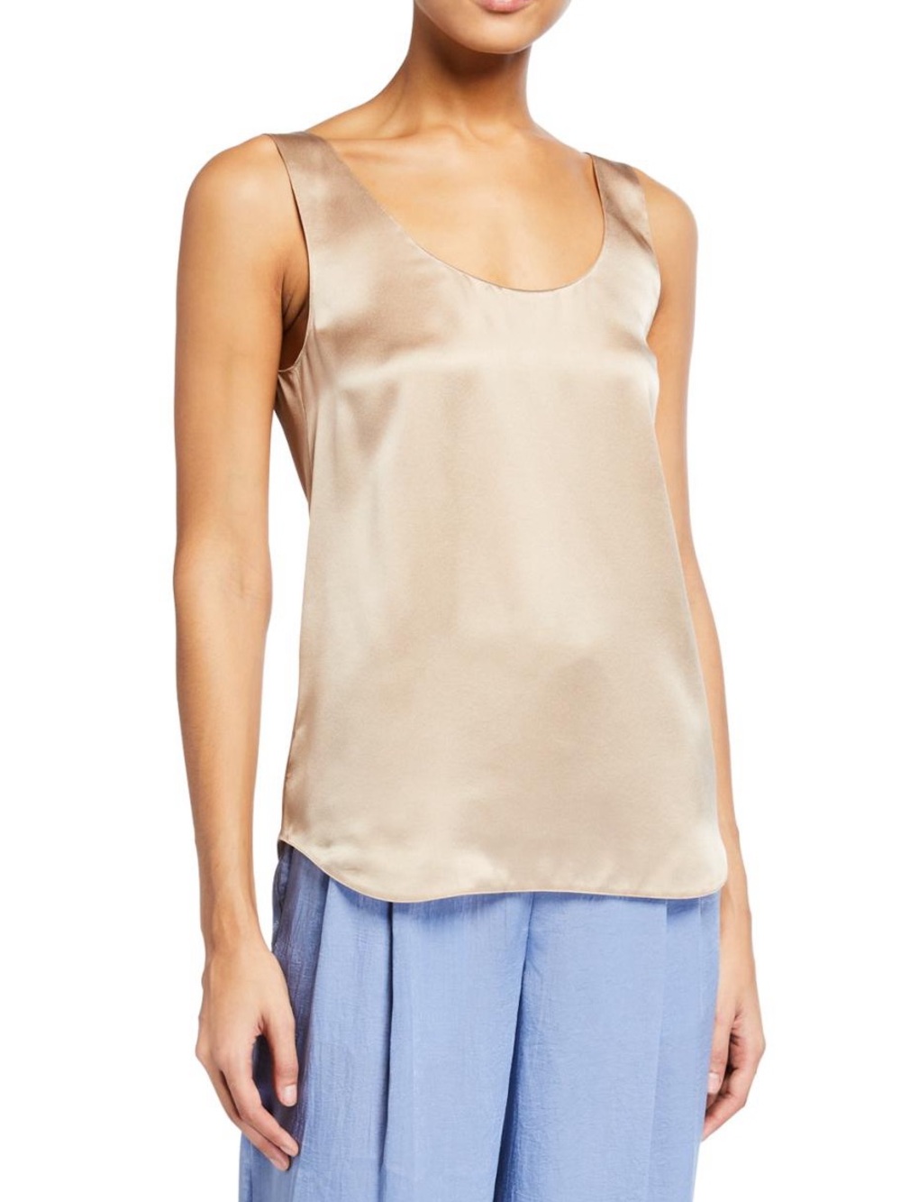 Vince. Classic Stretch-Silk Bias Tank. Brown Medium
